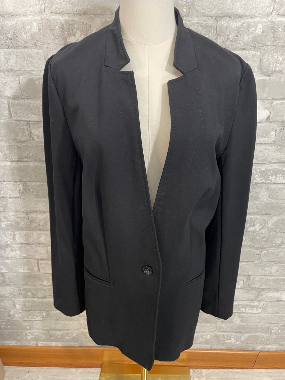 Banana Republic Black Ponte Knit Collarless Single-Button Blazer